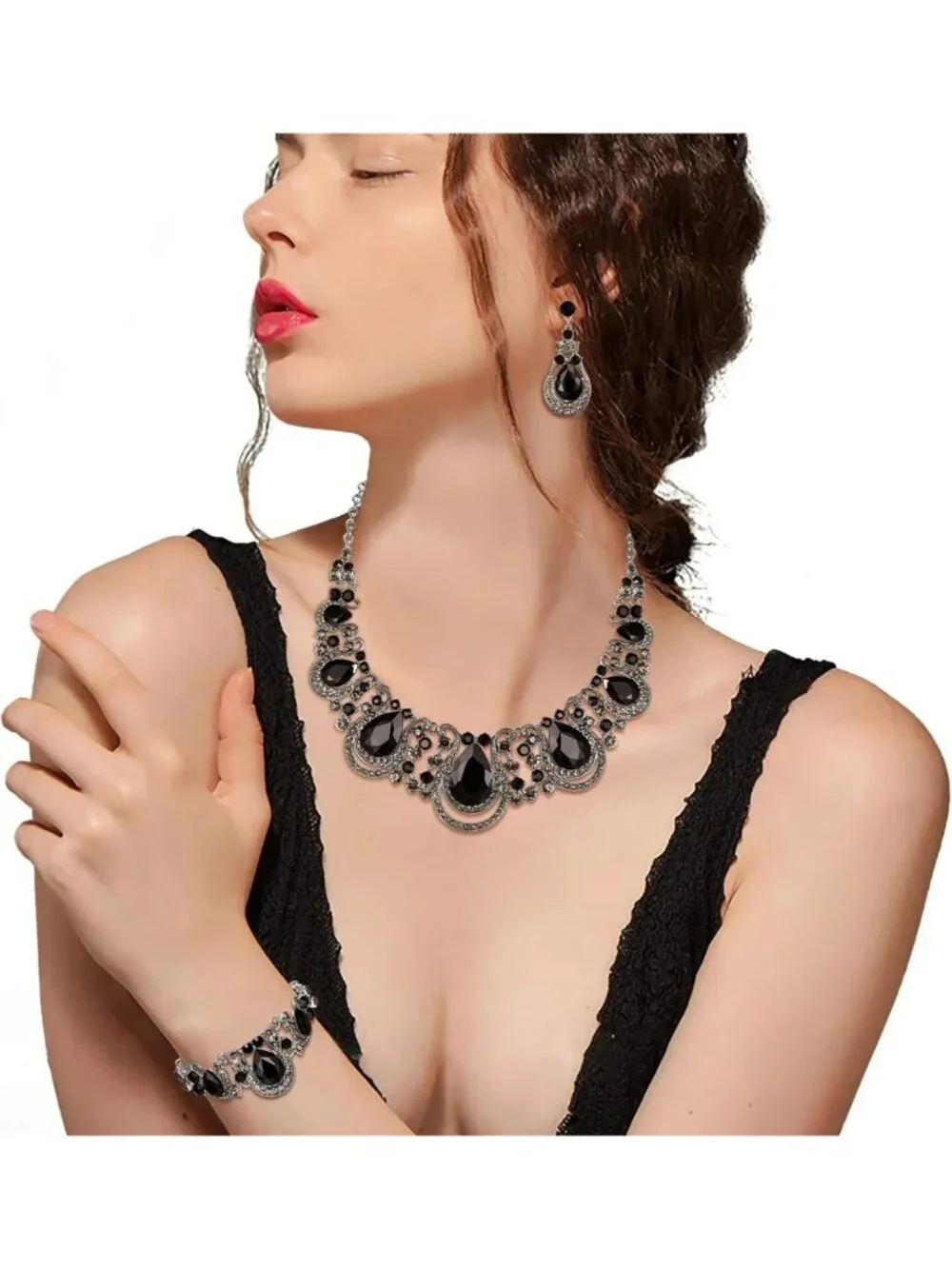 Elegant Teardrop Crystal Jewelry Set - Statement Necklace, Dangle Earrings